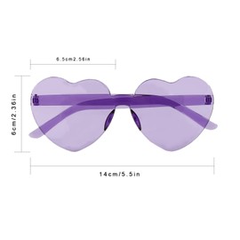 Lotsdonxia Love Heart Shape Sunglasses Stylish Rimless One-Piece Transparent Glasses in Candy Colors for Parties and Dressing Up (Purple)