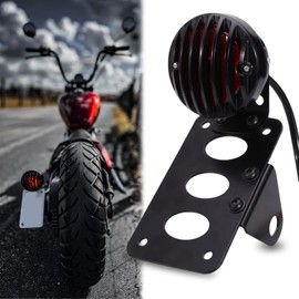 Rich Choices Motorcycle Tail Lights with Side License Plate Bracket Brake Lights Integrated Stop Light Waterproof Aluminum Universal 12V for Sportster 883 1200 Cruiser Bobber Chopper(Black#2)