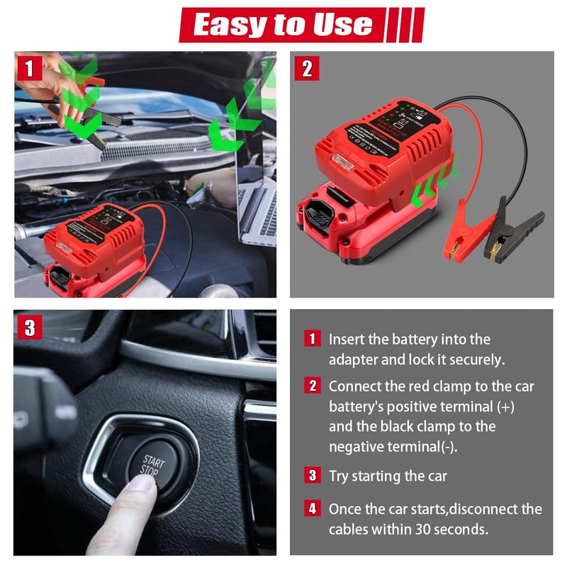 Jump Starter Adapter for Craftsman 20V V20 Li-ion Battery Powered