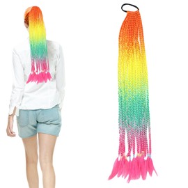 Traziewell Pony Tail Hair Extensions in Elastic Band Ponytail Extension for Braiding Colour 4 Hair Styling Accessories Synthetic Hair Pieces for Women Orange Bright Yellow Light Blue Rose Red 3020