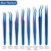 8pcs Eyelash Tweezers Stainless Steel Fine Tip Ergonomic Blue Titanium
