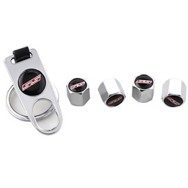 XDG 4Pcs Rustproof Zinc Alloy Chrome Car Tire Valve Stem Caps Covers and 1Pcs Wrench Keychain Combo Set for Chevy Red Camaro SS Logo Decoration Accessories Tires Parts Valve Caps (Silver)