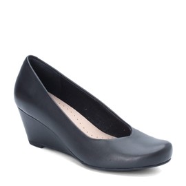 Clarks Women's Flores Tulip Wedge Pump,Black Leather,7 M US