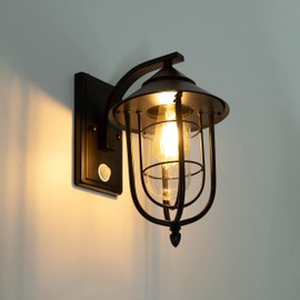 Motion Sensor Outdoor Wall Lights, Dusk to Dawn Exterior Light Fixture，Aluminum Waterproof Porch Light Outside Wall Lights For House, High Exterior Wall Lantern for Patio Garage Entryway,Black