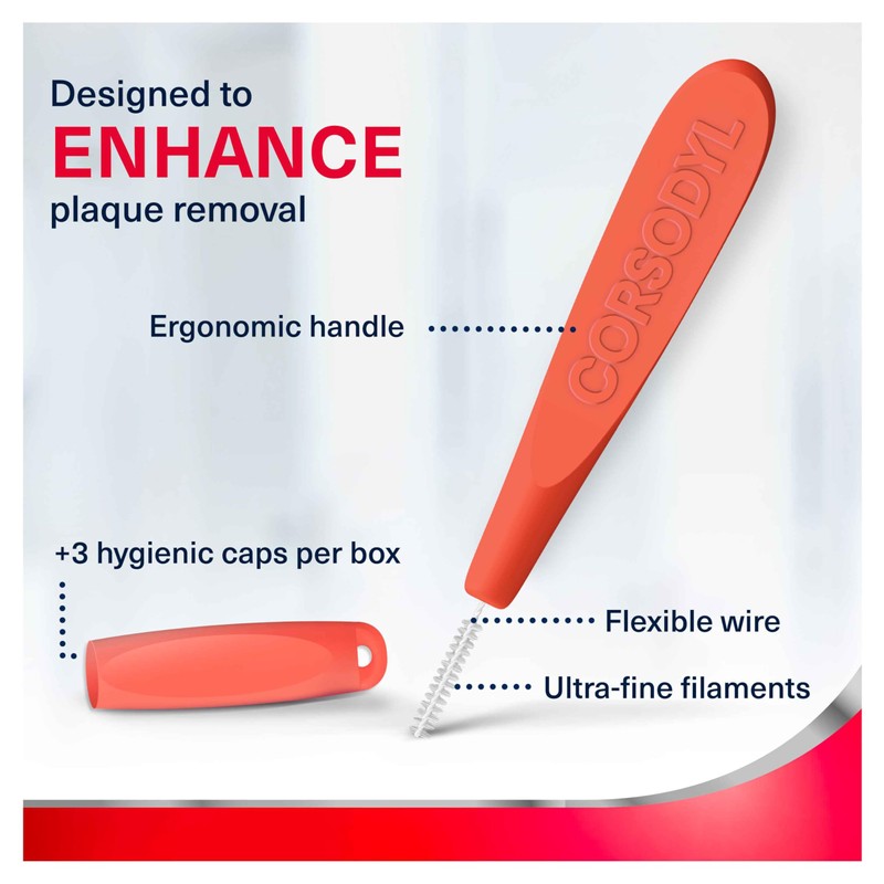 Corsodyl Interdental Brushes Red, Size 2 0.5mm, Dental Brushes, Helps