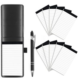 Mini Notepad Holder Set A7 12 Pieces, Small Leather Notepad Holder with Replacement Notepads Lined 10 Pieces, Mini Notepad Holder Set and a Metal Pen Multifunctional Small Notepads Set