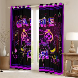 Feelyou Gaming Curtains for Bedroom Living Room Gamer Neon Purple Pink Blackout Curtains Kids Hippie Graffiti Game Darkening Dreapes Modern Gamepad Window Treatments (2 Panels, 42 x 84 Inch)