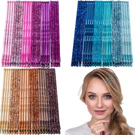 DAZEBRA 72pcs Glitter Hair Pins for Women, Metal Invisible Barrettes, Non-Slip Styling Clips for Short Long Thin Thick Straight Curly Hairstyles - Pink & Brown & Blue