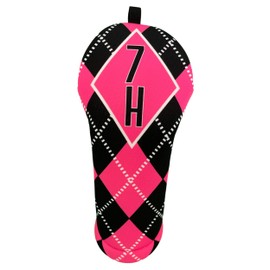 Women's Hot Pink & Black Argyle Hybrid 7H Club Headcover Handmade by BeeJos