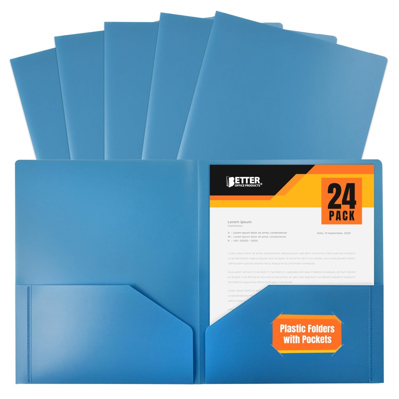 Better Office Products - Carpeta de plástico de 2 bolsillos,
