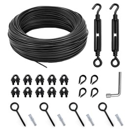 hannger String Light Hanging Kit Outdoor, Full Black Globe String Lights Suspension Kit w/ 50FT PVC Coated Steel Cable & Enough Accessories, Guide Wire for String Lights, Patio Lights, Camping Light