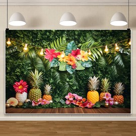 AOFOTO Tropical Plant Backdrop Palm Leaf Wall Greenery Pineapple Fruit Photography Background Aloha Birthday Party Baby Shower Decoration Banner Portrait Photo Booth Backdrops 7x5ft