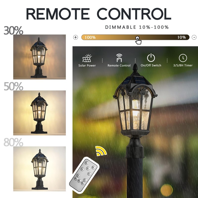 Emliviar 17.3 Inch Solar Lamp Post Light in Black Finish,