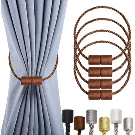 4 Pack Strong Magnetic Curtain Tiebacks,H HOME-MART Indoor Elegant Decorative Tie Backs Modern Rope Tiebacks for Drapes,Curtain Tiebacks Buckles Holdbacks Holders Hooks Clip for Home,Farmhouse Decor