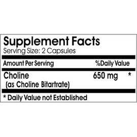 Naturetition Supplements Choline Bitartrate 650mg ~ 100 Capsules - No Additives