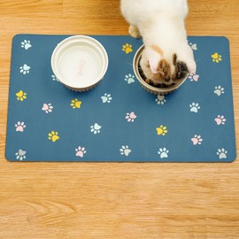 Yetstock Cat Food Mat Absorbent Dog Mat for Food and Water Non Slip Quick Dry Dog Bowl Mats for Floors 19" X 12" Paw Lake Blue