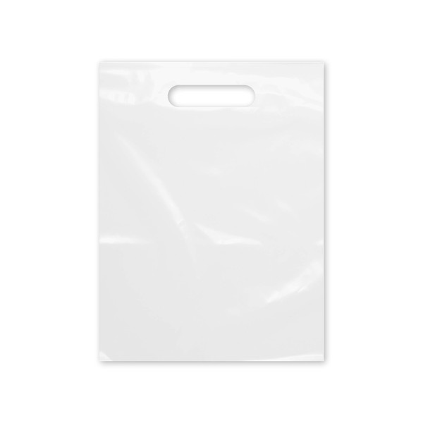 Purple Q Crafts Plastic Bag With Die Cut Handle 9" x 12" White Merchandise Bags 100 Pack for Retail, Gifts, Trade Show and More