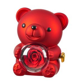 Enwye Preserved Real Rose, Bear Ornament with I Love You Necklace, Eternal Flower Gifts for Women Wife Girlfriend on Anniversary, Valentine's Day, Birthday, Thanksgiving