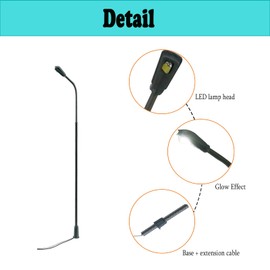 12 x Model Railway Warm White Lantern Post, 14 cm LED Model Lamp, Model Train Lamp, Street Light, Single Head (12 Pieces - 14 cm)