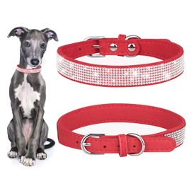 TSKDKIT Puppy Collar for Cat Small Dog Collar Cute Rhinestone Pet Collar Sparkling Cat Collar Soft Leather Pet Collar(S Red)