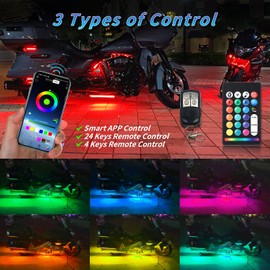 ZONECONA 16PCS Segmented Motorcycle RGB LED Light Kits with Brake Turn Signal, Underglow Lights with APP/Dual Remote, Multicolor 12v Waterproof Underbody Neon Strips Lights for Harley Yamaha Suzuki