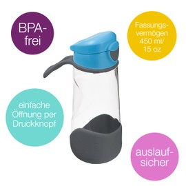 b.box Sports Water Bottle, Grippy, Leak-Proof Water and Water Bottle for Children, Cool, Modern Design, Tilt and Drink (Blue Slate, 450 ml)