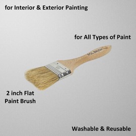 2 Inch Flat Paint Brush - High European Quality - Natural Bristles - for Home, Wood, Walls, Art, Trim & Furniture - for Acrylic, Oil, Stain, Chalk & Latex Paints