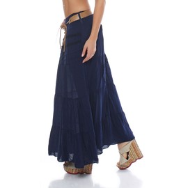 Malito Women's Floor Length Cotton Skirt with Elegant Knitting Pattern & Faux Leather Belt - Maxi Skirt Long with Wide Waistband - Airy Summer Skirt 1116 (One Size UK 6-12), darkblue