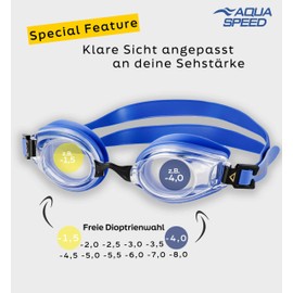 Aqua Speed® Lumina Swimming goggle (optical lenses to correct short-sightedness; half-step increments from -1.5 to -6.0 and -7,0 and -8.0; Anti-Fog; UV Protection), -3.0; Lumina / blue / tinted