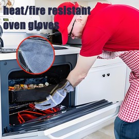 OLSON DEEPAK Leather Heavy Duty Heat Resistant Safety Gauntlet Gloves,Used for Welding,Fireplace,Oven,Woodburner,Stoves,BBQ,1pair (Grey, L)