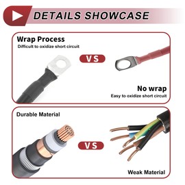 HEROFFIX 1 Pc Battery Inverter Cable Battery Cable 3/8" 5/16" Lug 1/0 AWG Gauge 3FT Black Tinned Copper