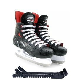 Botas - Attack 191 - Men's Ice Hockey Skates | Made in Europe (Czech Republic) | Color: Black/Red/White, Men's 6 Bundle with Skate Guards