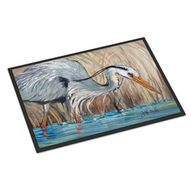 Caroline's Treasures JMK1013MAT Blue Heron in The reeds Doormat 18x27 Front Door Mat Indoor Outdoor Rugs for Entryway, Non Slip Washable Low Pile, 18H X 27W