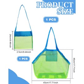 FUGLUS Beach Toy Beach Bag Large and Small for Sand Toys Water Toy for Children Tidy Bag Play Bag Bath Bag Beach Bag Foldable for Family Holiday (Blue Strap/Green Net)