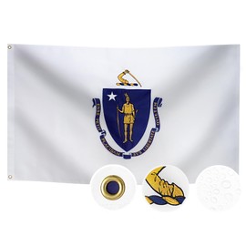 Double Sided Massachusetts State Flag 3x5 Outdoor Made In USA The Longest Lasting MA Flags Heavy Duty 210D Nylon, Sewn Stripes, Embroidered , Stronger Brass Grommets,4 Stitched Hemming, Perfect for Outside