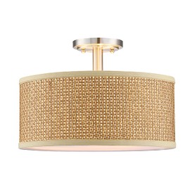 Linen Fabric Semi Flush Mount Ceiling Light PS Diffuser,Chandeliers Shade for Bar, Dining Room, Corridor,Living Room Hallway (Brushed Nickel Finish, 12 Inch)