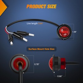 Nilight 3/4Inch Round Marker Light 10PCS Red LED Brake Stop Turn Signal Light 3 Connectors Side Indicator Bullet Clearance Light IP68 Waterproof for Trailer Truck Camper Van Boat Bus