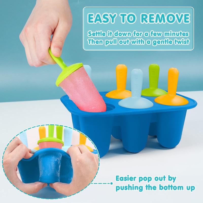 Miaowoof Silicone Popsicles Molds for Toddlers, 6-Cavity Non-BPA Premium Silicone