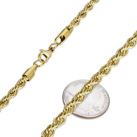 The Bling Factory 4.9mm 24k Yellow Gold Plated Stainless Steel Twisted Rope Chain Necklace, 30 inches