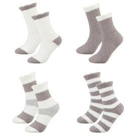 QKURT 4 Pairs Fluffy Socks, Anti-Slip Fuzzy Socks Winter Slipper Socks Bed Socks Cosy Sleep Socks Supper Warm House Socks for Women Girls