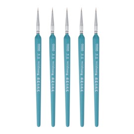 sourcing map 5pcs Detail Paint Brushes 3mm Pointed Tip 180mm Length Nylon Hair Miniature Painting Brush for Watercolor Oil Acrylic Painting(00000#), Blue