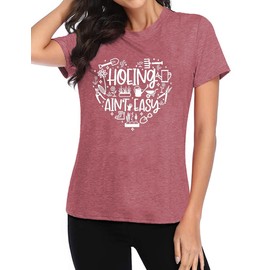 Garden Shirts for Women Hoeing Ain't Easy Graphic Tee Plant Lover T Shirt Gardener Gift Tops Pink