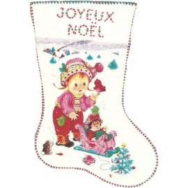 Rubie's Girl Sled Teddy Bear Xmas Santa Stocking 15" Joyeux Noel Christmas