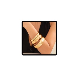 Cubahop Vintage Metal Arc Wide Face Bangle Bracelets Smooth Stackable Geometric Hand Jewelry for Women (Gold)
