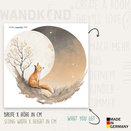 WANDKIND Fox Moon Wall Sticker Round Children's Room V411 Hand Drawn Sticker Nursery Wall Sticker Baby Room Moon (120 x 120 cm)
