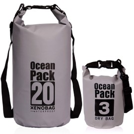 Xenobag Waterproof Bag 3 Litres Or 20 Litres/Dry Bag, Small/Ocean Pack 3 Litres Or 20 Litres / Waterproof Bag/Dry Bag With Adjustable Shoulder Straps and Safety Lock, grey