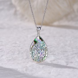 CVRAVO Mandala Necklace 925 Sterling Silver Mandala Abalone Shell Pendant Necklace Vintage Necklace Jewelry Gifts for Women
