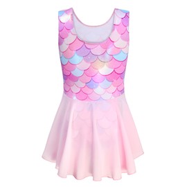 Girls Dance Leotards Size 7-8 Years Old Shiny Fish Scale Ballet Dancewear Sleeveless Ballerina Dress