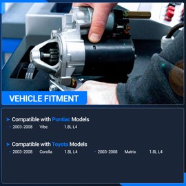 Autoround 17841 Starter Motor Fit for Toyota Corolla/Matrix 2003-2008, Pontiac Vibe 2003-2008, 1.8L L4 Engine, OE Replacement # 28100-0D080 28100-22090