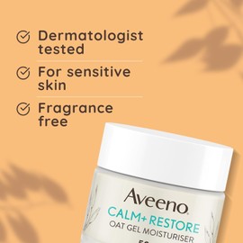 Aveeno Face Calm + Restore Oat Gel Moisturiser – 50ml Soothing & Nourishing Day Cream for Sensitive Skin, Instantly Hydrates & Replenishes Skin’s Moisture Barrier, Dermatologically Tested, Lightweight Gel Formula